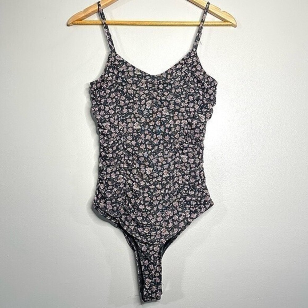 Free press clothing womens S floral mesh cami tank top bodysuit blue/gray 152B